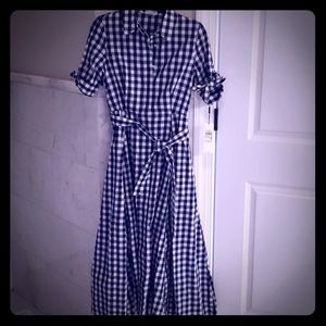 Navy and white gingham midi dress